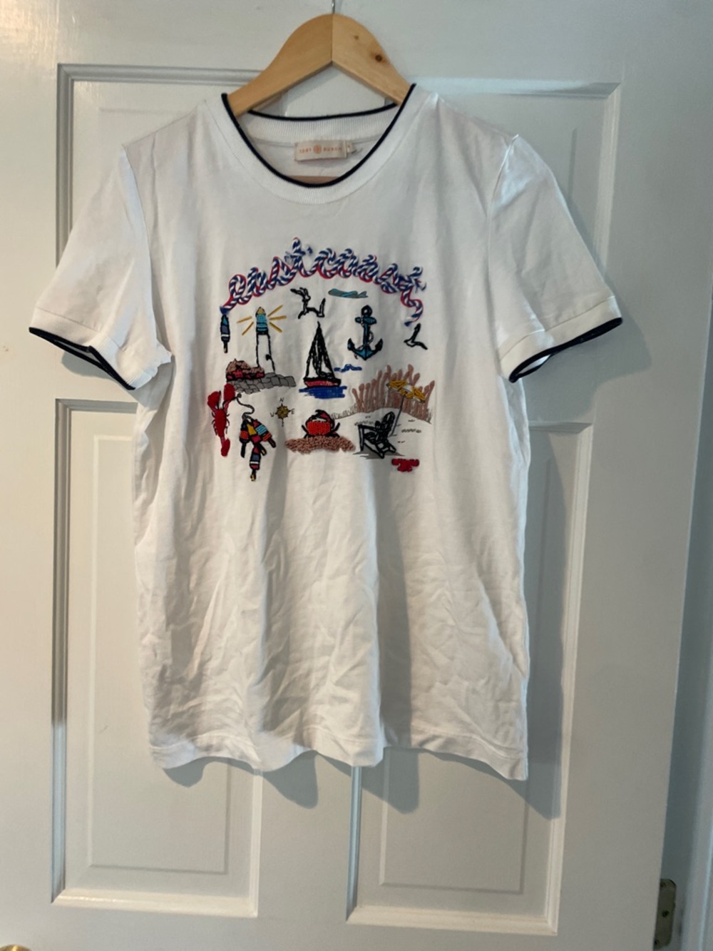 Tory Burch White Tee Shirt T M East Coast Nautical Top - Picture 3 of 4